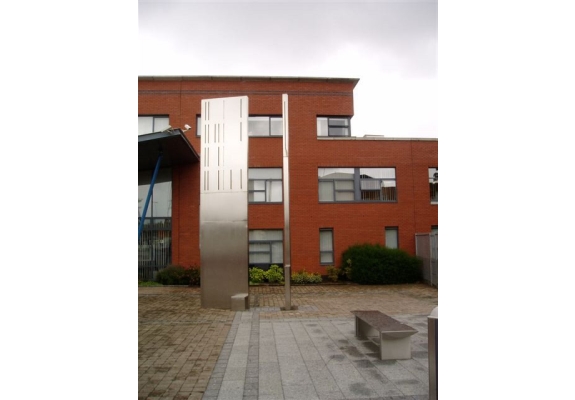 View of three elements of Blip sculpture from outside Clondakin County Council Offices